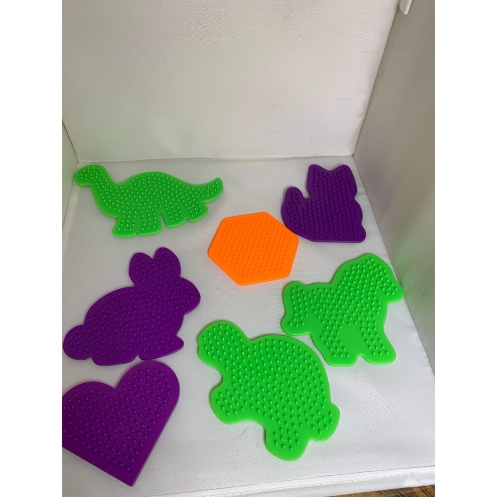 (7) Perler Bead Peg Boards Cat, Bunny, Heary, Dinosaur, Turtle, Pony, Hexagon